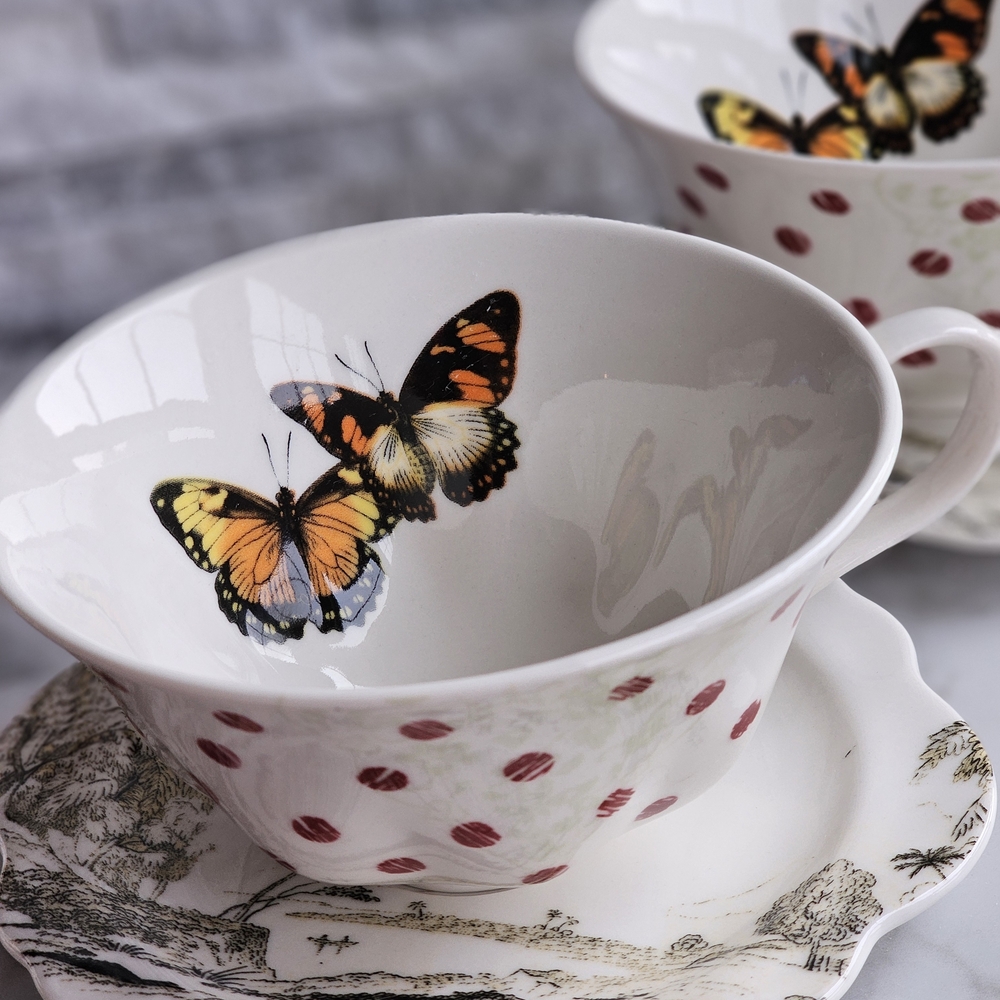 Anthropologie Butterfly Teacup Set with Red Polka Dots - Set Of Two. - Picture 2 of 10
